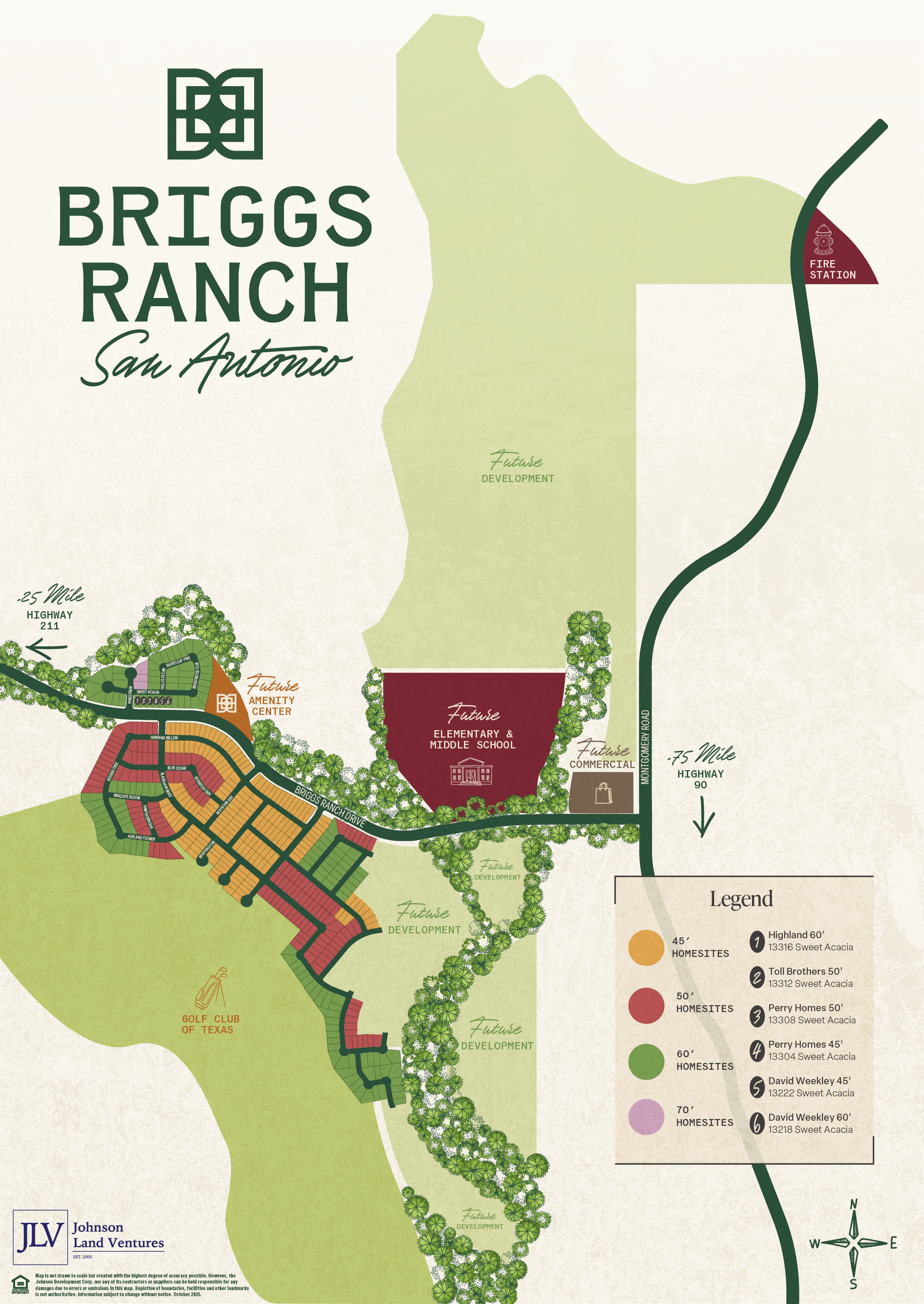 Map of Briggs Ranch, San Antonio, showing development areas, roads, and key locations.